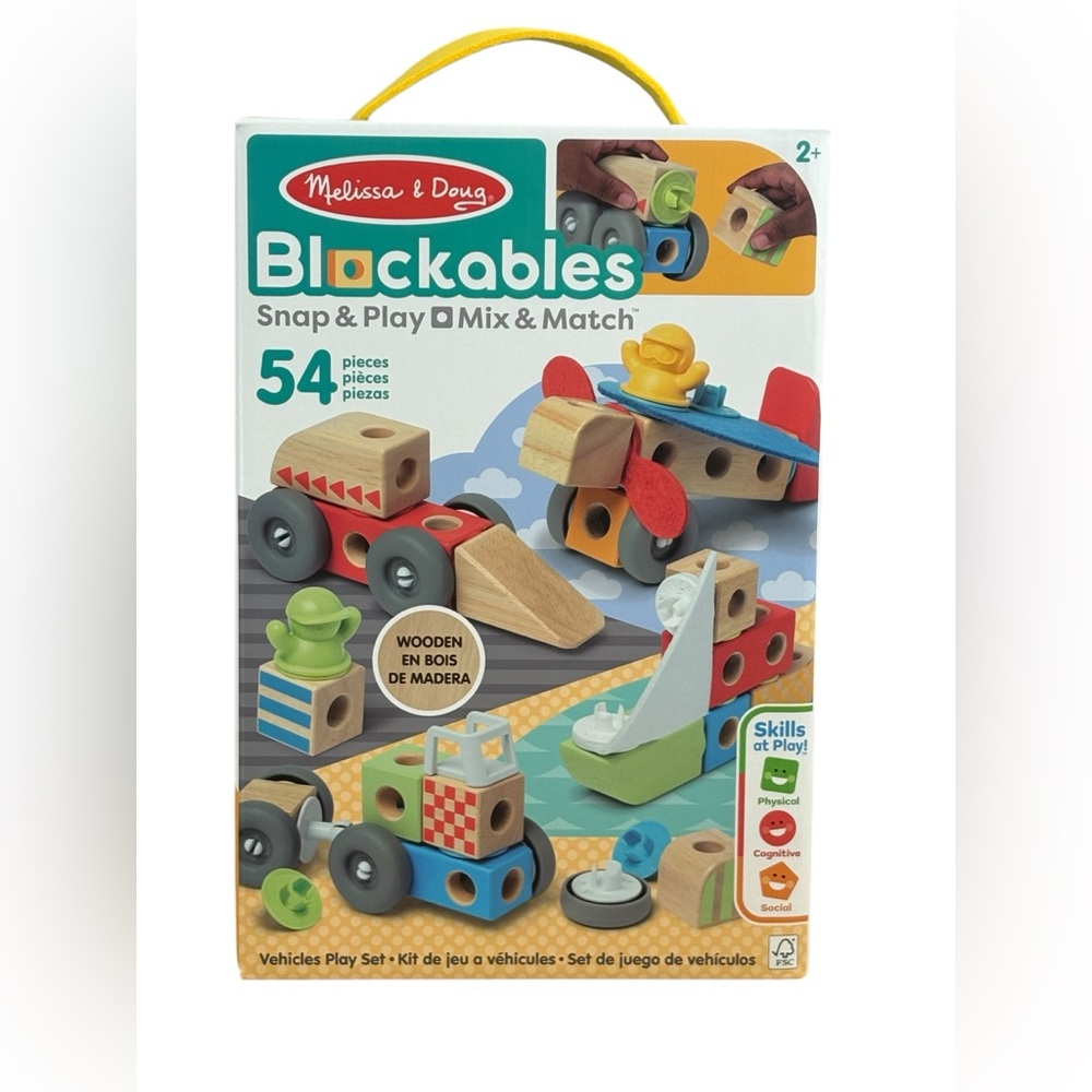 Melissa & Doug Blockables Wooden Snap & Play Vehicles Play Set w/Storage NEW